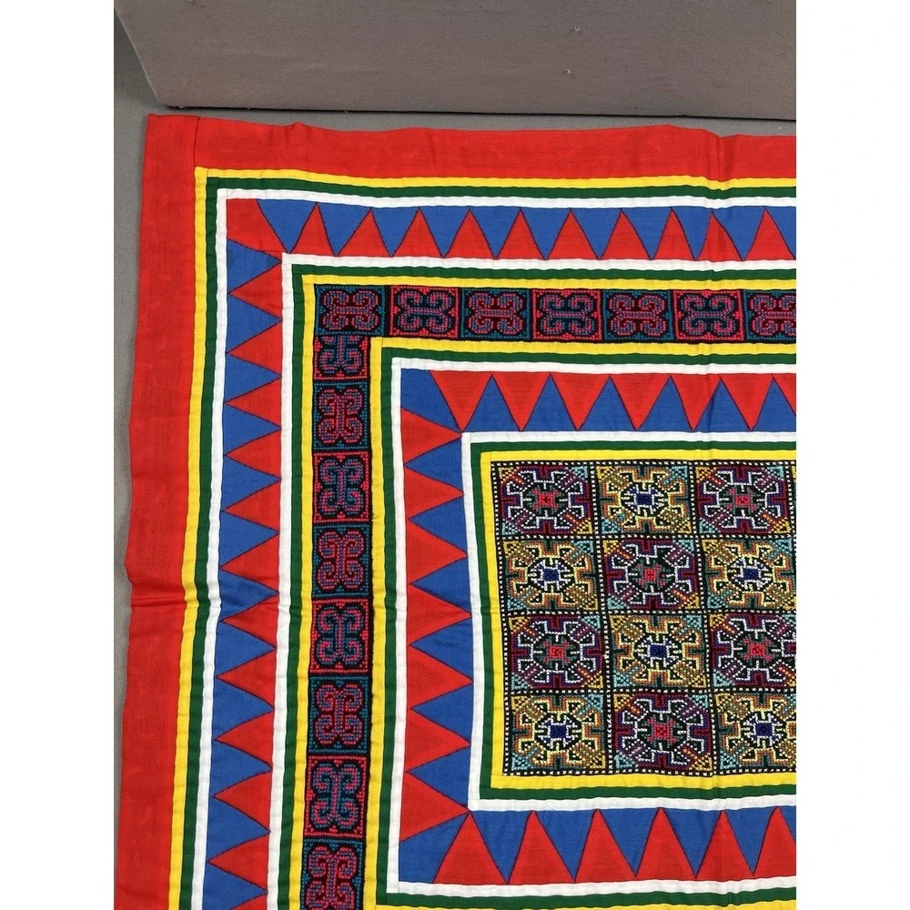 Vintage Hmong Embroidered‎ Handmade Folk Art Cloth Pillow Cover 21 X 23